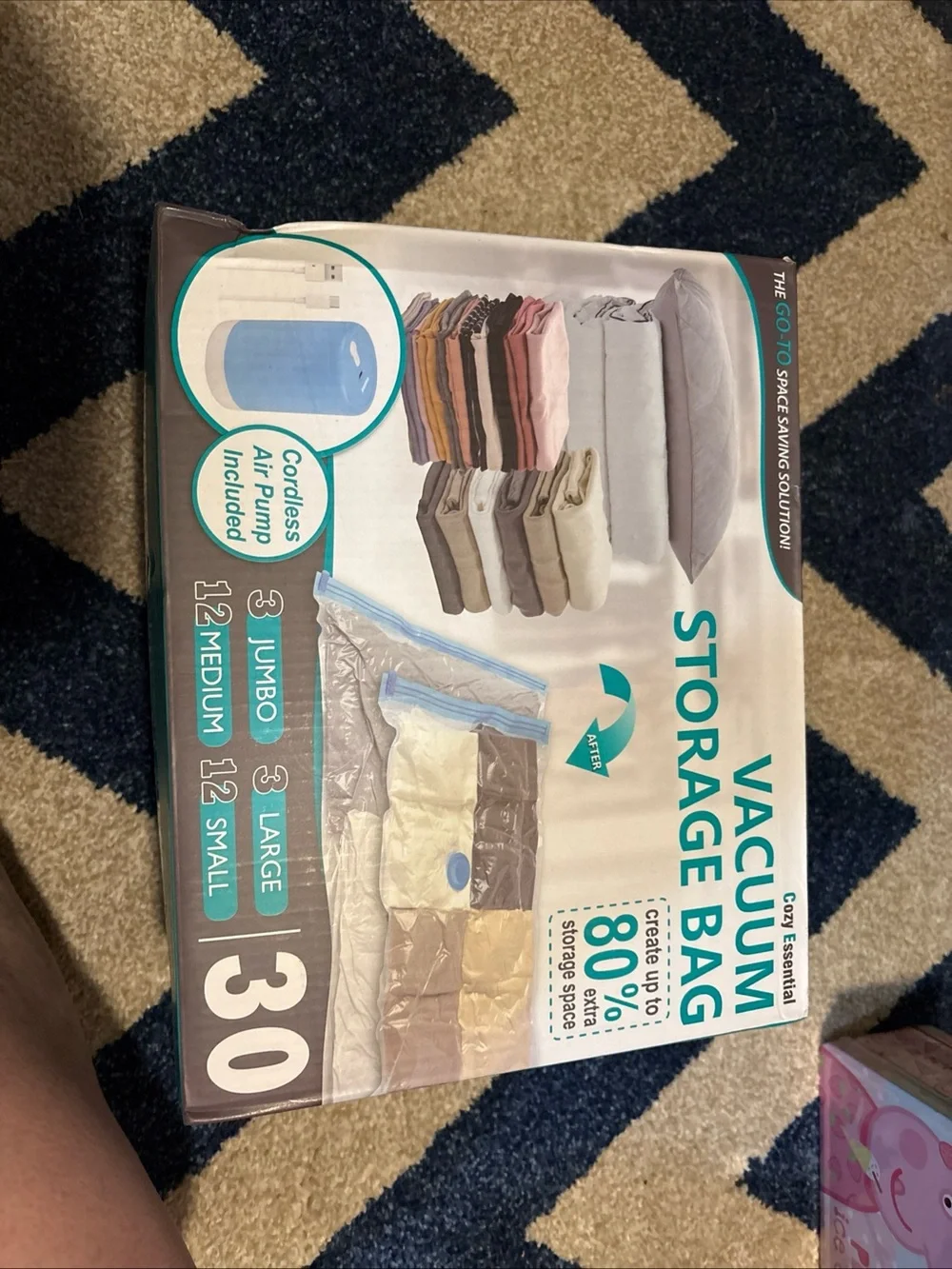 Essentials Vacuum Storage Bags with Blue Valve and Blue Pump